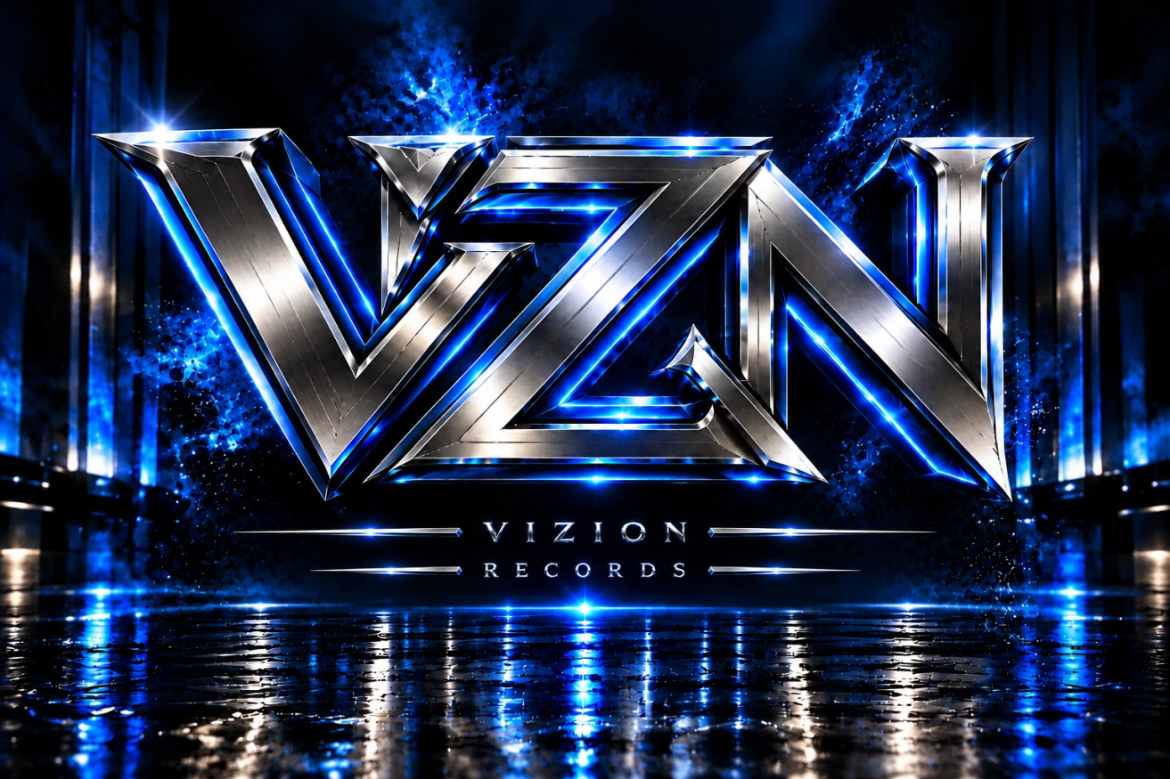 Official Vizion Records metallic silver and electric blue VZN logo